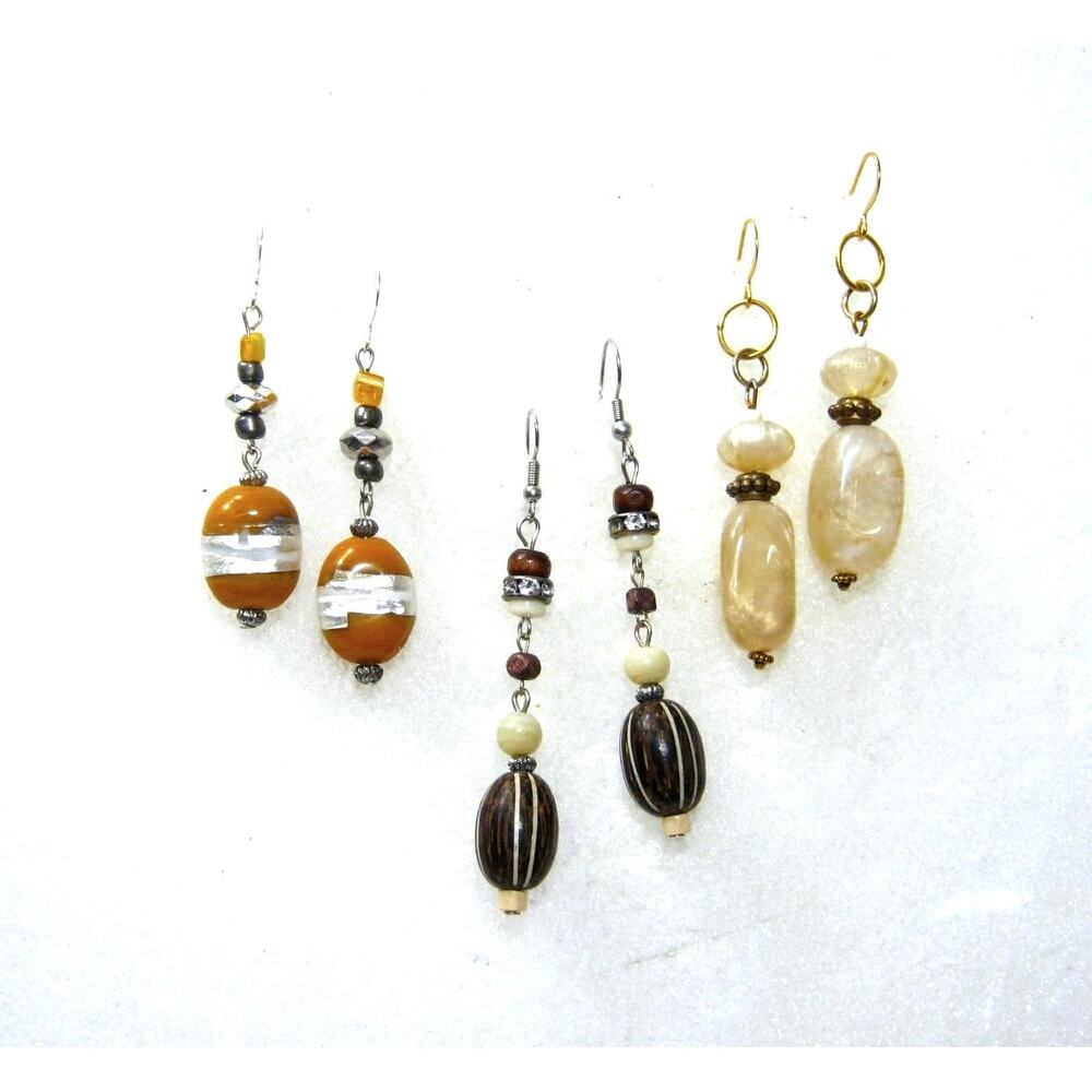 Silver Foil Art Glass and Gemstone Beaded long Dangle Drop Earrings 2 inch long